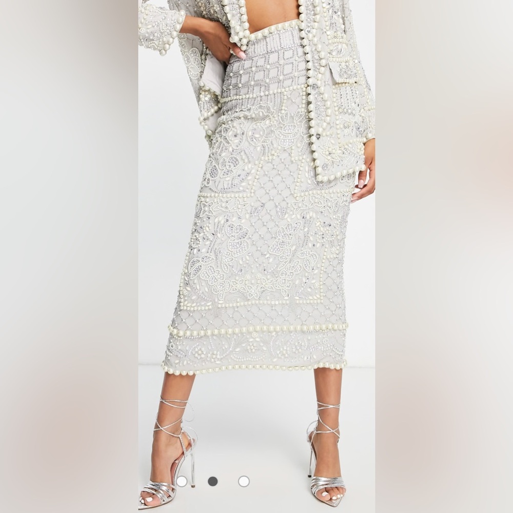 ASOS White Embellished Midi Skirt